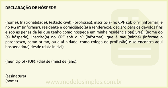 Modelo de Declaração de Hóspede