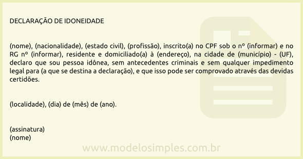 Modelo de Declaração de Idoneidade