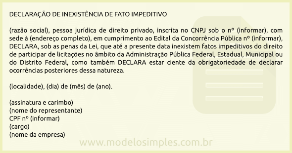 Modelo de Declaração de Inexistência de Fato Impeditivo