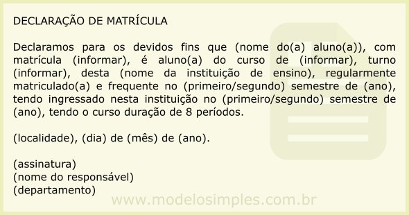 Modelo de Declaração de Matrícula