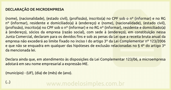 Modelo de Declaração de Microempresa