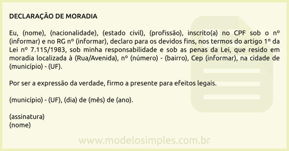 Modelo de Declaração de Moradia