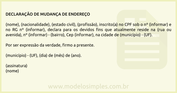 Modelo de Declaração de Mudança de Endereço