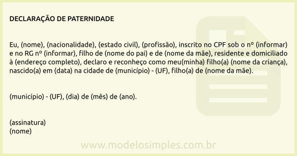 Modelo de Declaração de Paternidade