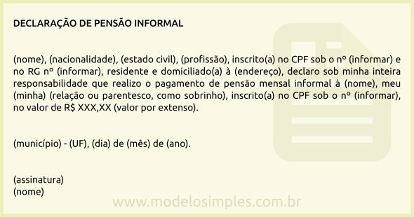 Modelo de Declaração de Pensão Informal