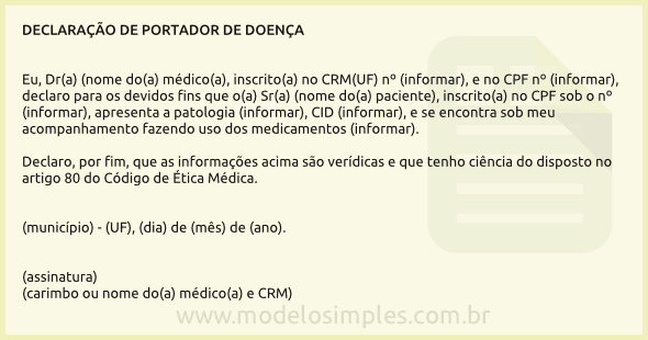 Modelo de Declaração de Portador de Doença