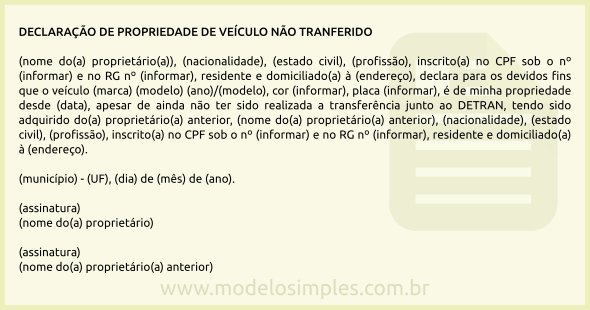 Modelo de Declaração de Propriedade de Veículo não Transferido