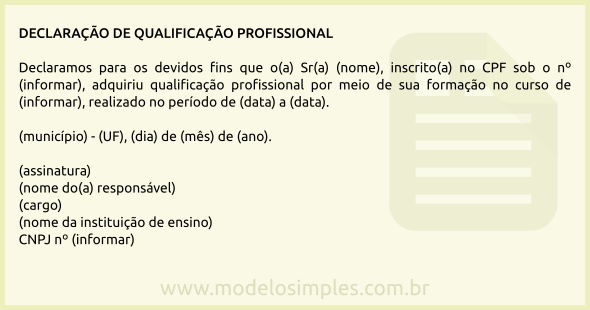 Modelo de Declaração de Qualificação Profissional