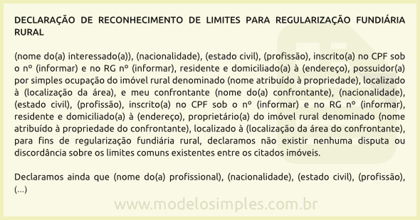 Modelo de Declaração de Reconhecimento de Limites para Regularização Fundiária Rural