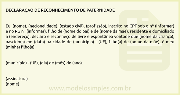 Modelo de Declaração de Reconhecimento de Paternidade