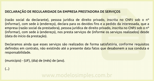 Declaração de prestação de serviços para empresa