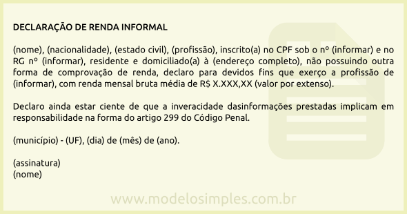 Modelo de Declaração de Renda Informal