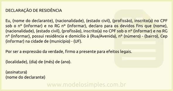 Modelo de Declaração de Residência para Terceiro