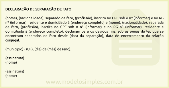 Modelo de Declaração de Separação de Fato