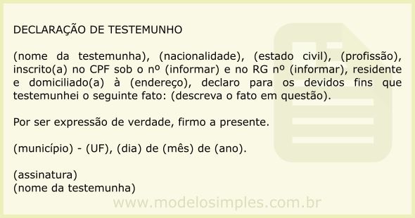 Modelo de Declaração de Testemunho