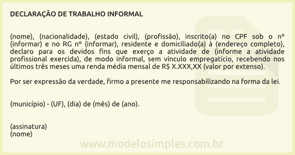 Modelo de Declaração de Trabalho Informal