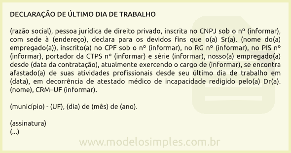 Modelo de Declaração de Último Dia de Trabalho