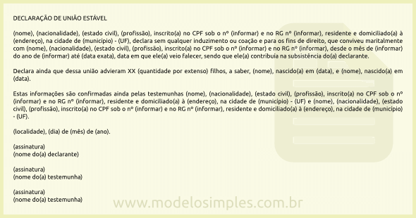 Modelo de Declaração de União Estável por um dos Conviventes