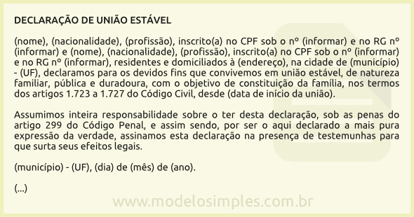 Modelo de Declaração de União Estável