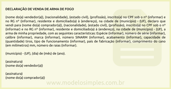 Modelo de Declaração de Venda de Arma de Fogo