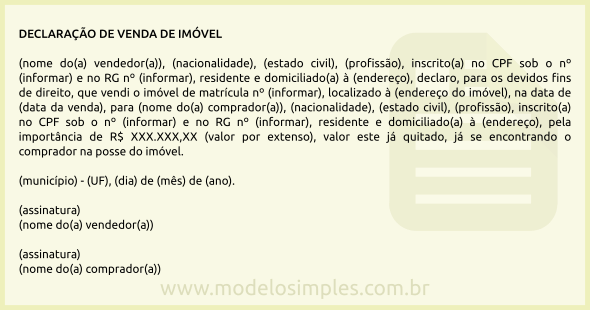 Modelo de Declaração de Venda de Imóvel