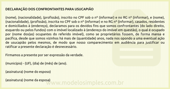 Modelo de Declaração dos Confrontantes para Usucapião