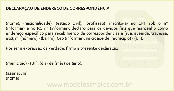 Modelo de Declaração Endereço de Correspondência