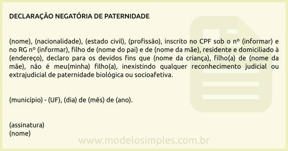 Modelo de Declaração Negatória de Paternidade