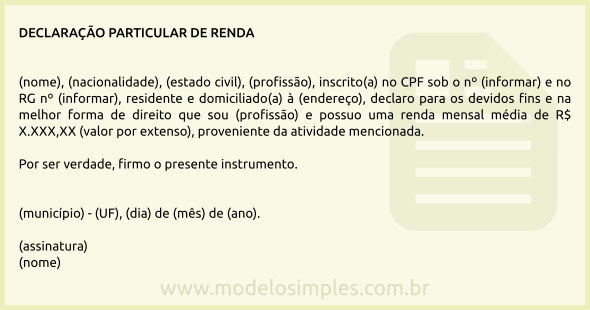 Modelo de Declaração Particular de Renda