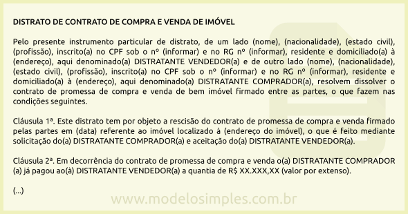 Modelo de Distrato de Contrato de Compra e Venda de Imóvel