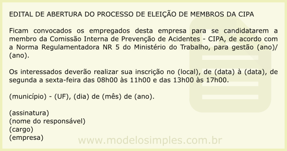 Modelo de Edital de Abertura do Processo de Eleição da CIPA