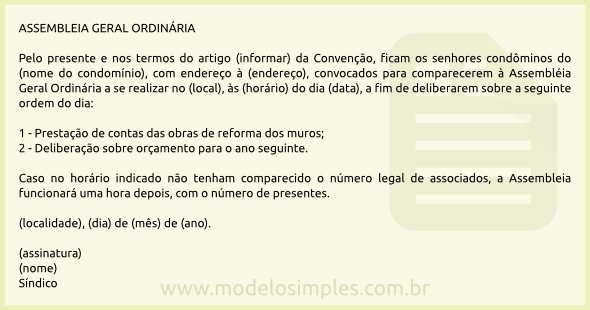 Modelo de Edital de Convocação para Assembleia do Condomínio