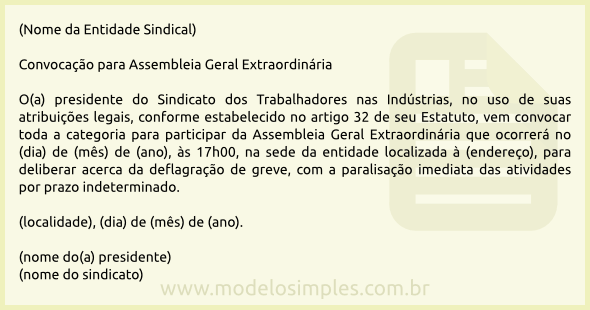 Modelo de Edital de Convocação para Assembleia Geral de Trabalhadores