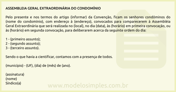 Modelo de Edital de Convocação para Assembleia Geral Extraordinária do Condomínio