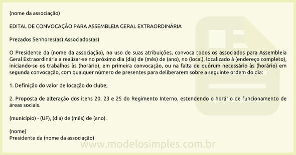 Modelo de Edital de Convocação para Assembleia Geral 