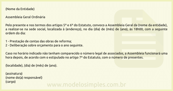 Modelo de Edital de Convocação para Assembleia