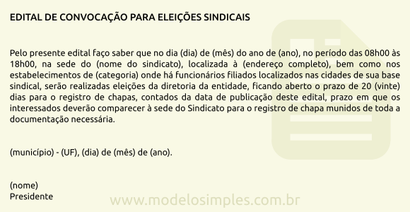 Modelo de Edital de Convocação para Eleições Sindicais