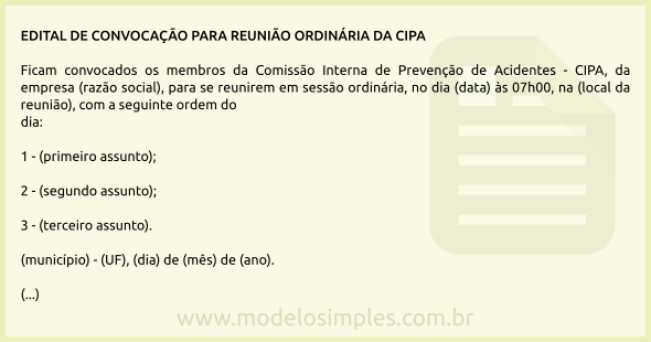 Modelo de Edital de Convocação para Reunião Ordinária da CIPA