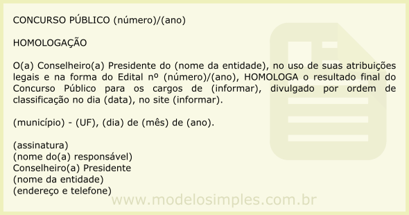 Modelo de Edital de Homologação de Concurso Público