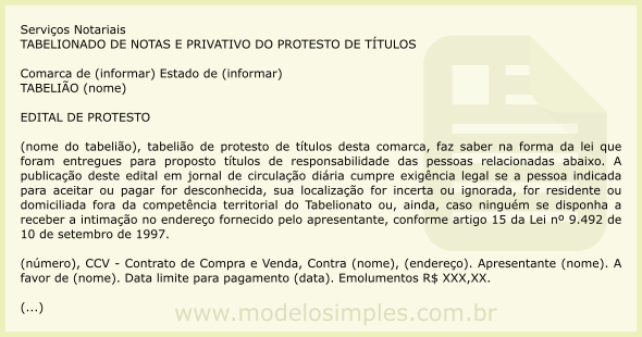 Modelo de Edital de Protesto de Contrato de Compra e Venda