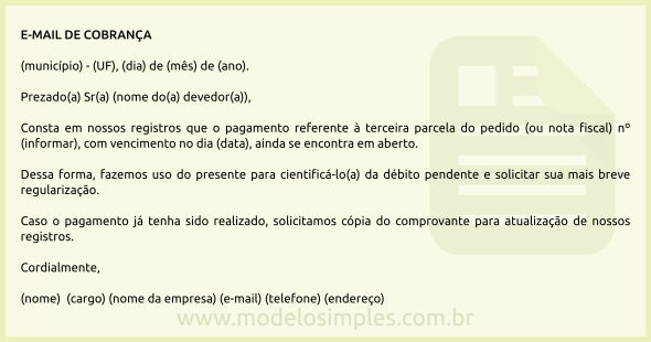 Email de pedido de pagamento