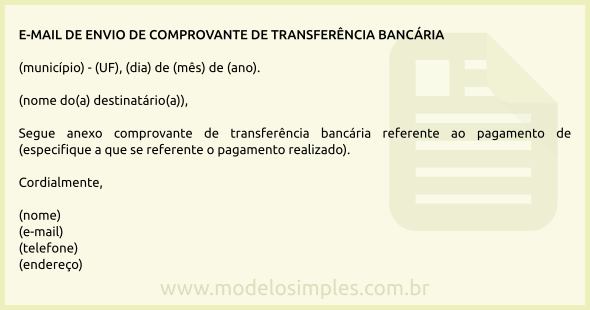 Modelo de Email de Envio de Comprovante de Transferência Bancária