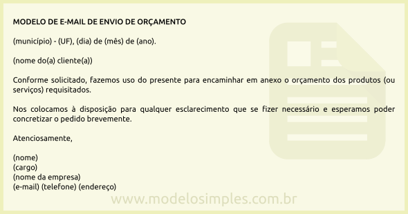 Modelo de Email de Envio de Orçamento