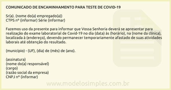 Modelo de Encaminhamento do Empregado para Realizar Teste de Covid-19