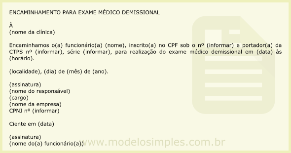 Modelo de Encaminhamento para Exame Médico Demissional