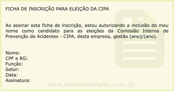 Modelo de Ficha de Inscrição para Eleição da CIPA