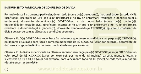 Modelo de Instrumento Particular de Confissão de Dívida