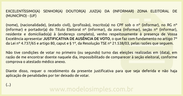 Modelo de Justificativa Eleitoral por Doença