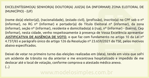 Modelo de Justificativa Eleitoral