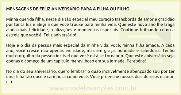 Modelo de Mensagem de Feliz Aniversário para Filho ou Filha